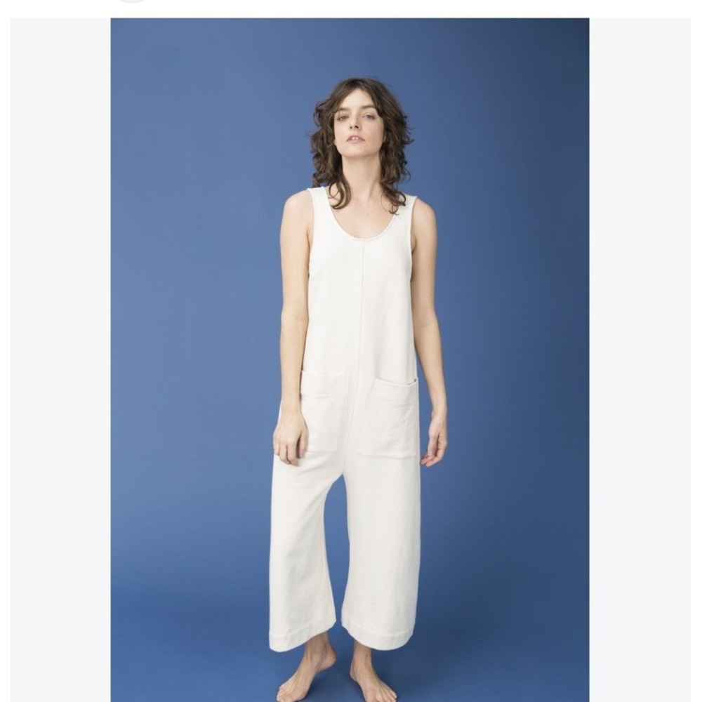 Ilana Kohn Jumpsuit Women Large Cream Excellent Linen Cotton Wide Leg Cropped